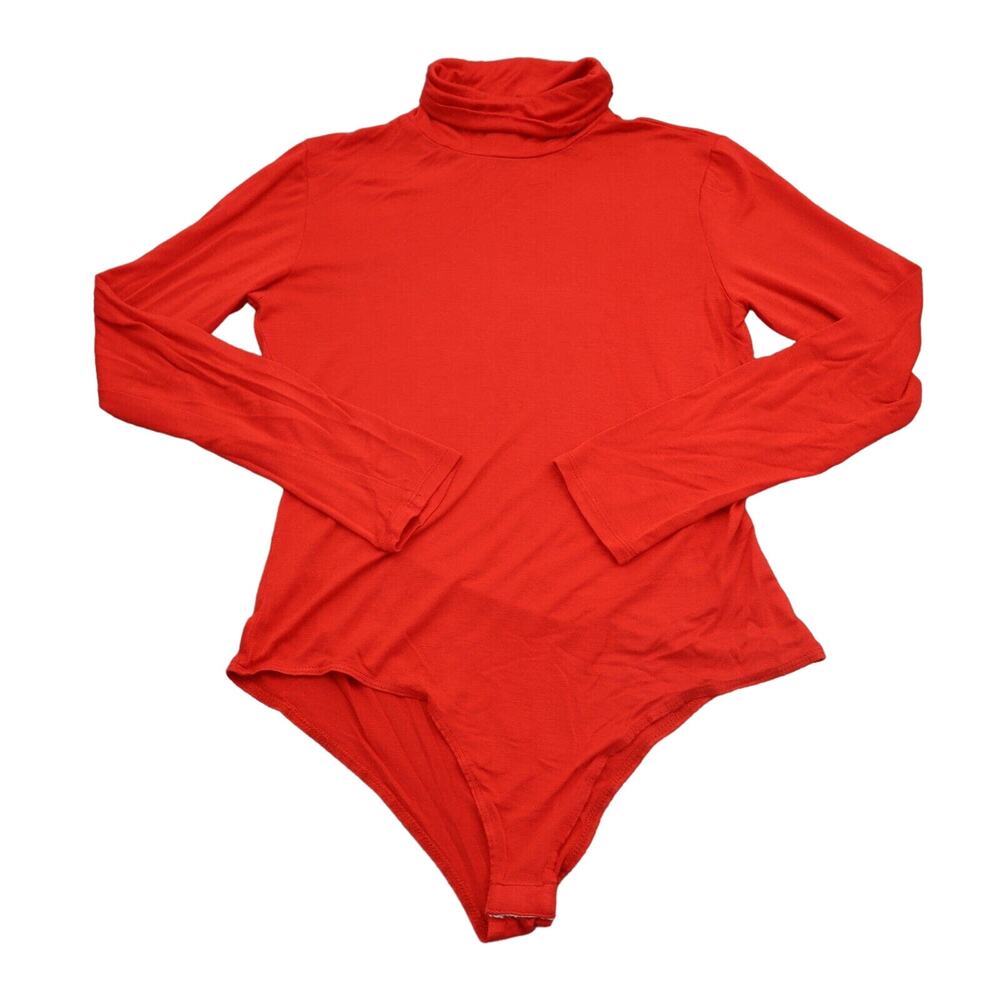 Best Cody Shirt Womens M Red Long Sleeve Turtleneck Knit Stretch Bodysuit